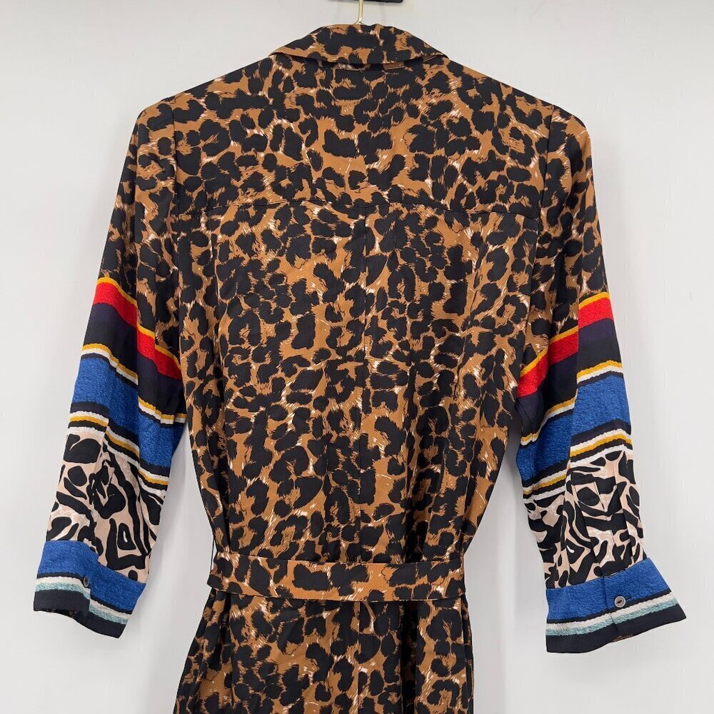 Kobi Halperin Luxury Cocktail Leopard Print Medi Dress Color Block Sleeves M - Picture 7 of 14